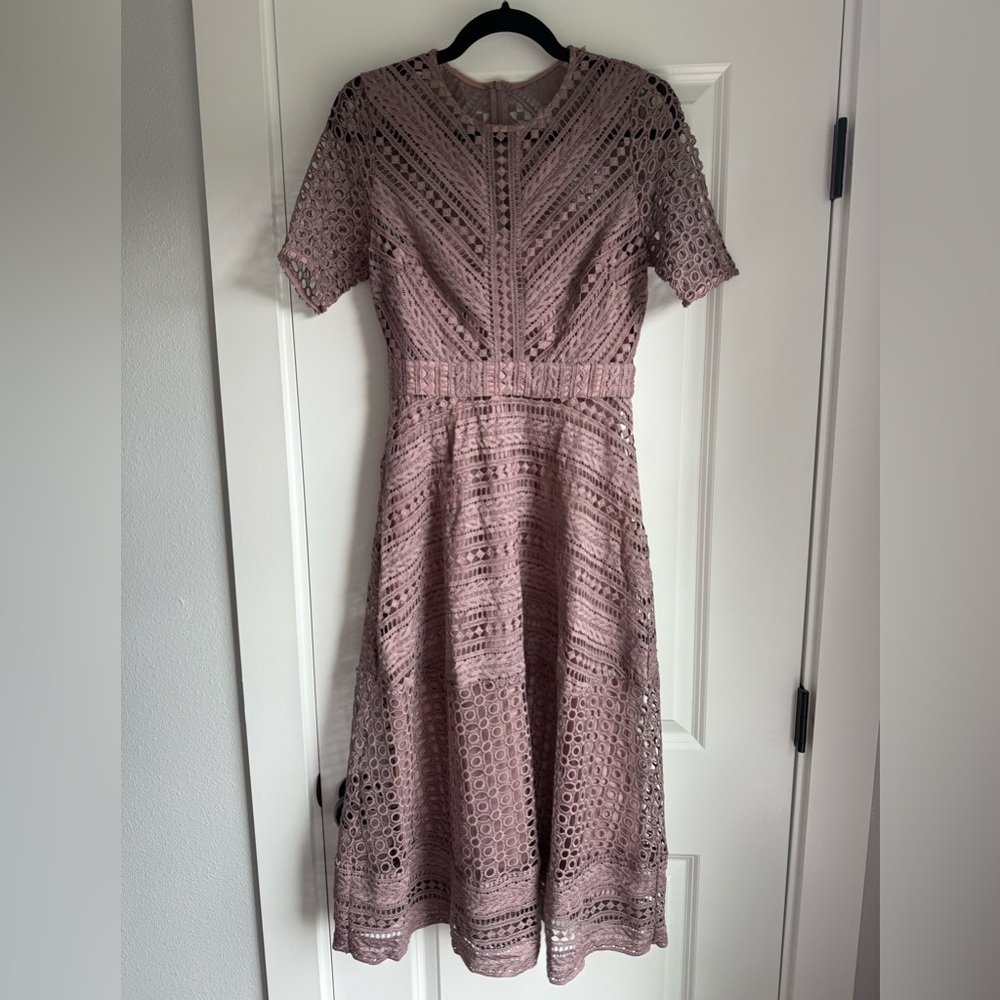 Lace Fit & Flare Dress in Dusty Rose